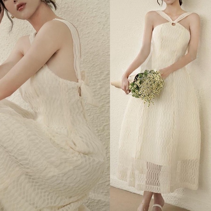 Đầm maxi trắng đi tiệc cưới thiết kế hai dây, hở lưng sang trọng dự tiệc cao cấp đi biển giá rẻ đẹp bigsize sẵn mút ngực