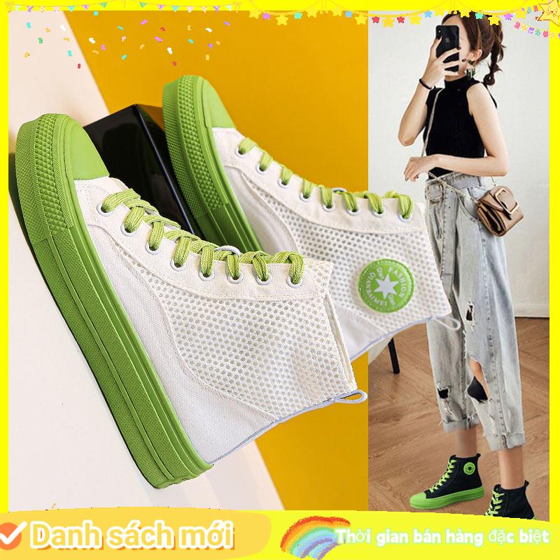 Giày Vải Canvas Cổ Cao Đế Dày Phong Cách Hip Hop Thời Trang Mùa Thu Mới Cho Nữ