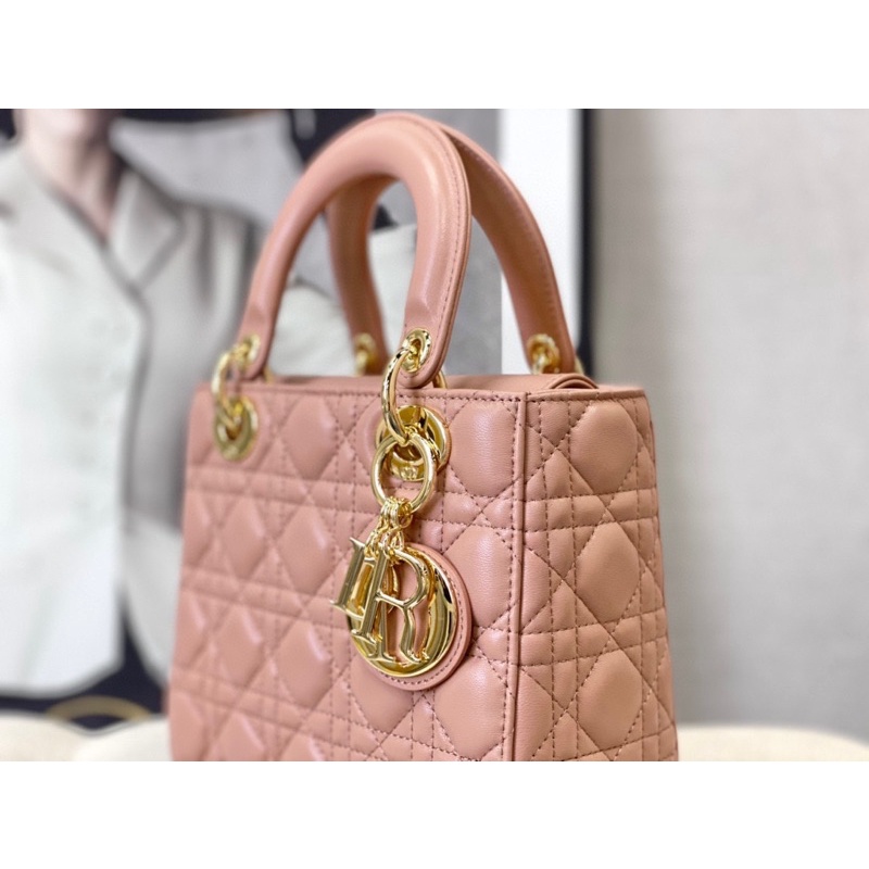 Túi xách dior màu hồng size 20 cm, túi da thật full box rất xinh
