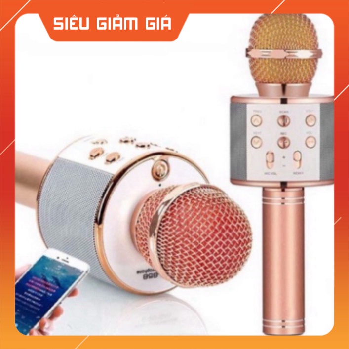Micro hát Karaoke cầm tay mini bluetooth tích hợp Loa Bluetooth đa năng 6in1 WS-858 - Mic cầm tay mini hát