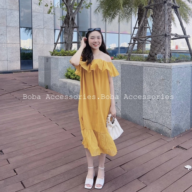 Đầm Maxi 2 Lớp Trễ Vai Ngọt Ngào, Nữ Tính, Đi Biển, Đi Du Lịch, Mẹ Bầu, BigSize Bon Chen Thoải Mái