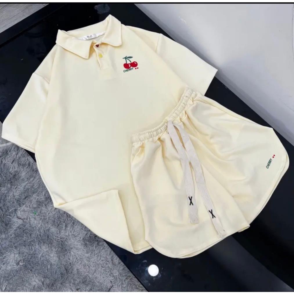 Bộ thun có cổ, họa tiết trái cherry đi học, đi chơi thời trang dễ thương mùa hè AO10