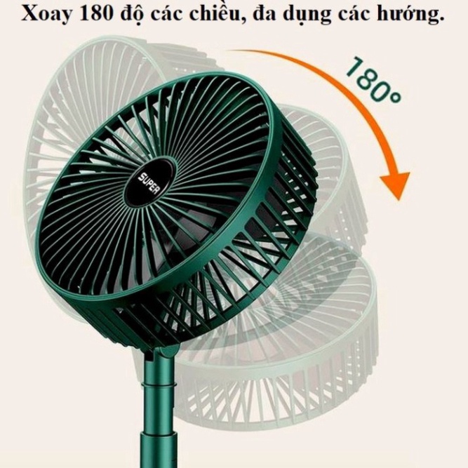 Quạt Tích Điện Để Bàn Gấp Gọn SUPER,Quạt Tích Điện Cầm Tay sử dụng 6-8 tiếng