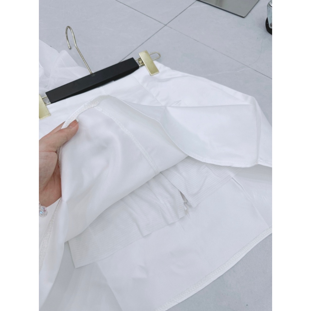 Set Áo Sơ Mi Đính Đá, Chất Tơ Hàng May 2 Lớp, Mix Chân Váy Tacta Có Quấn Trong