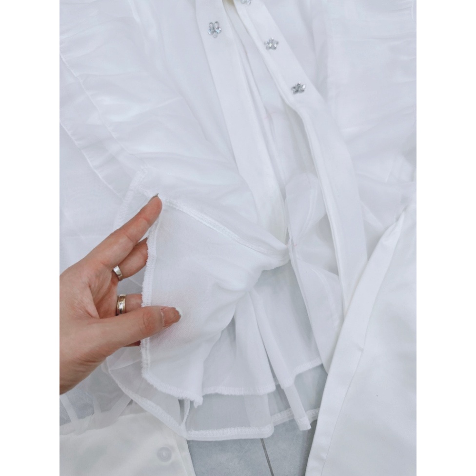 Set Áo Sơ Mi Đính Đá, Chất Tơ Hàng May 2 Lớp, Mix Chân Váy Tacta Có Quấn Trong