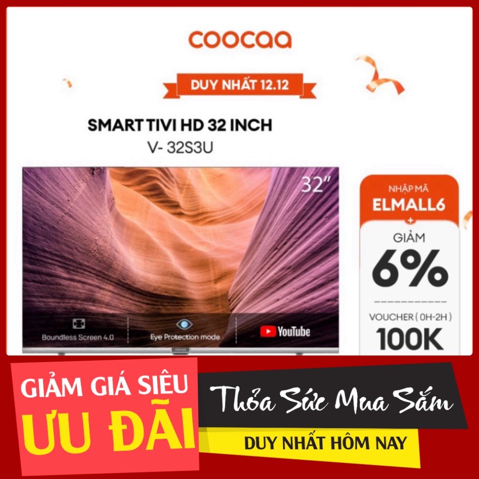 Giảm Lớn Smart TV HD Coocaa 32 Inch Wifi - Model 32S3U - Miễn phí lắp đặt ( sale ) .