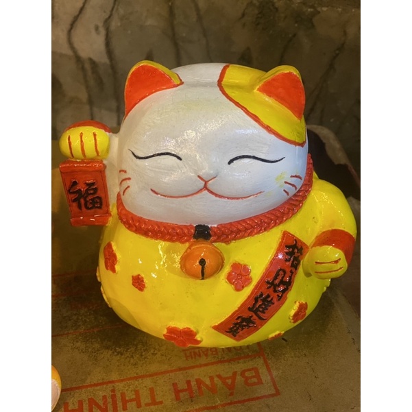 Tượng thạch cao tô màu size 2XL Mèo thần tài cao cấp