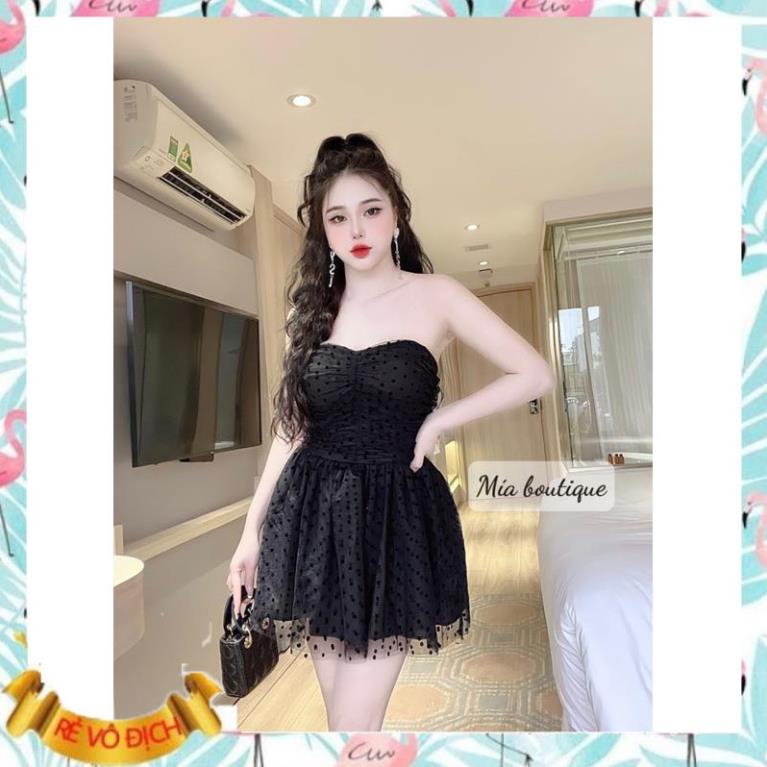 Đầm dự tiệc cúp ngực chấm bi nhung công chúa