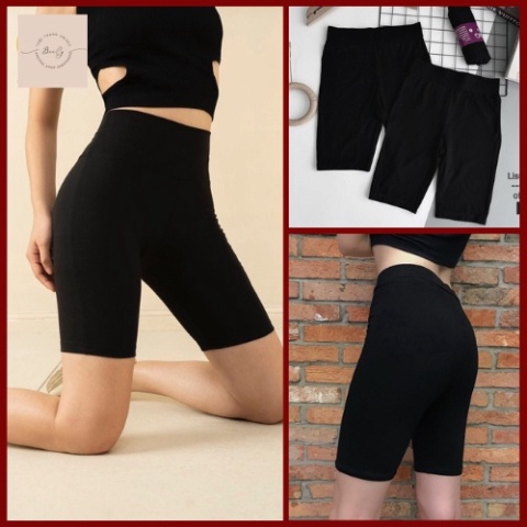 Quần legging nữ BeeCy quần legging đùi treeging cạp chun bản to vải thun màu đen chất dày dặn form biker ôm ngắn QLEG | BigBuy360 - bigbuy360.vn