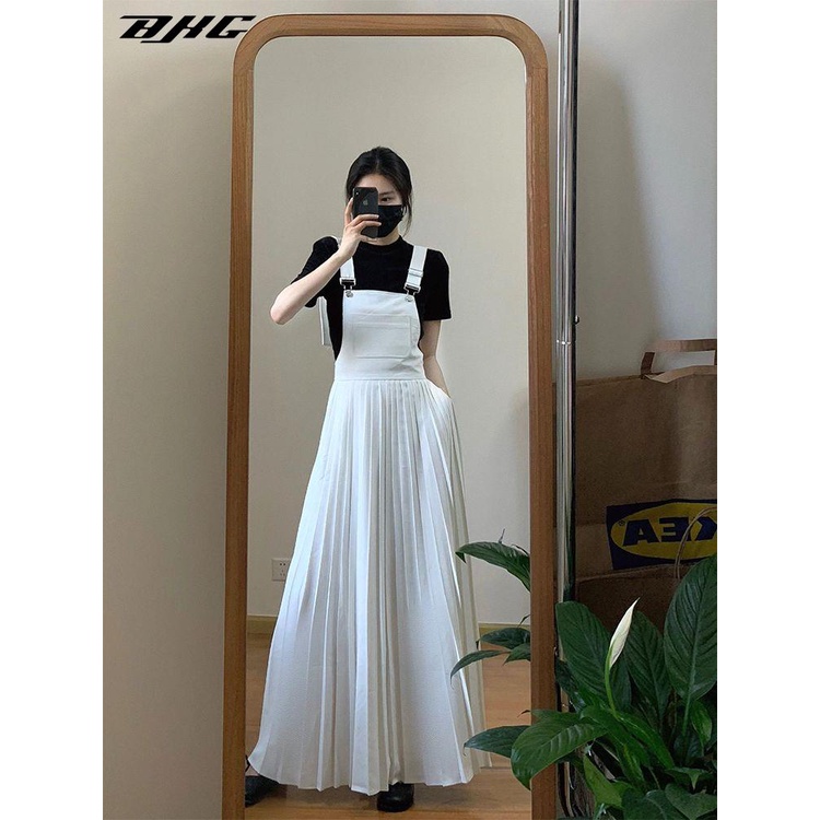 Đầm hai dây BJHG WAVW dáng dài xếp ly che bụng kiểu retro pháp thời trang cho nữ plus size