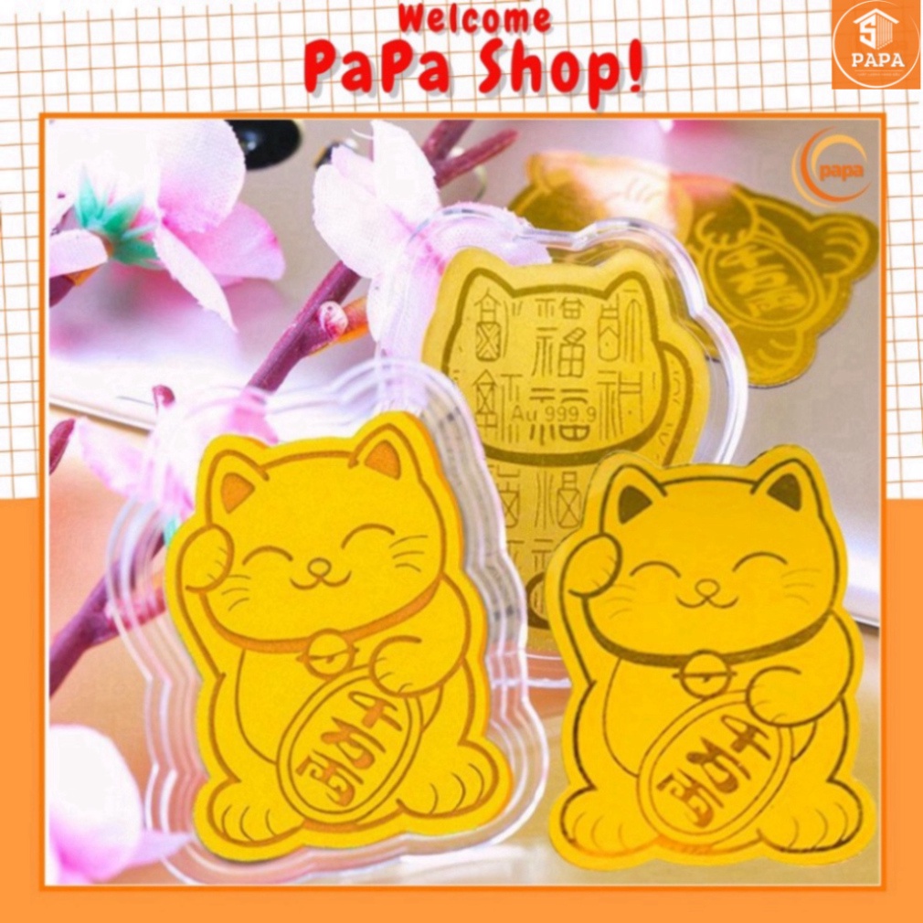 Miếng Dán Mèo Thần Tài gắn ốp lưng Mạ Vàng Mang Tới Tài Lộc [PP]