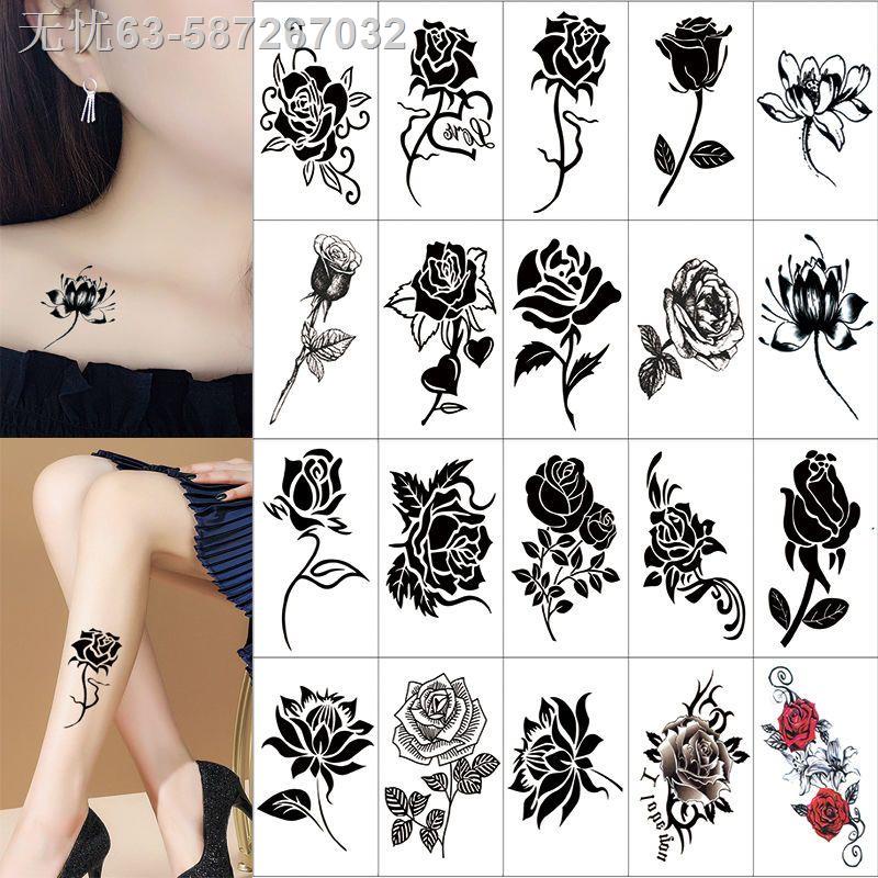 Miếng dán hình xăm nữ chống thấm nước lâu dài đậm hoa hồng đen gợi cảm decal ngực cá tính rõ lưng chân