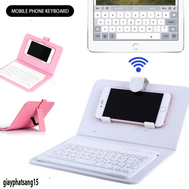 (7 MÀU) Bao Da Kèm keyboard Bluetooth Cho Iphone / Android 4.5-6-7.8inch Đa Năng