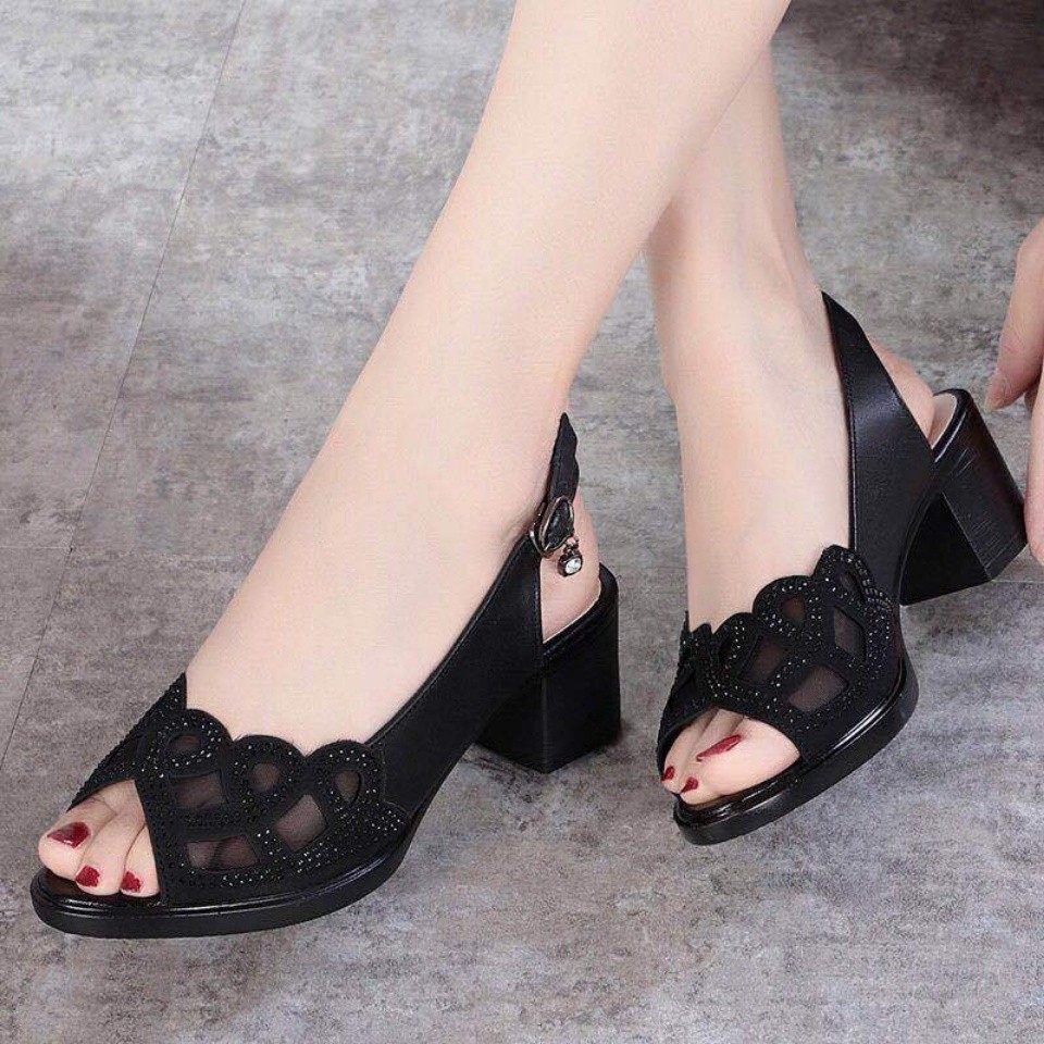 Giày Sandal Cao Gót Da Mềm Hở Mũi Thời Trang Cho Nữ