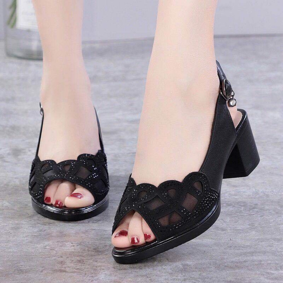 Giày Sandal Cao Gót Da Mềm Hở Mũi Thời Trang Cho Nữ