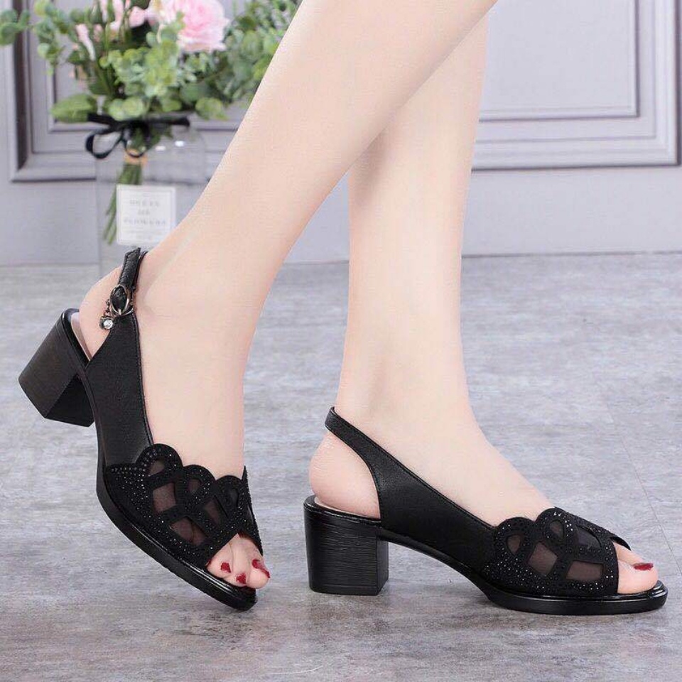 Giày Sandal Cao Gót Da Mềm Hở Mũi Thời Trang Cho Nữ