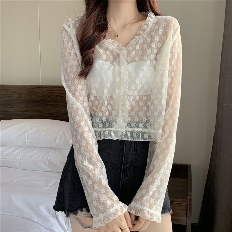 Áo Sơ Mi Voan Mỏng Phối Ren Thời Trang Mùa Hè Dành Cho Nữ