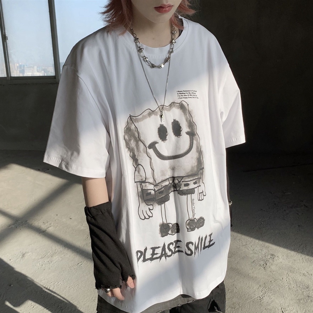 Áo Thun Tay Ngắn Dáng Rộng In Họa Tiết Phong Cách Hàn Quốc Thời Trang Cho Nữ