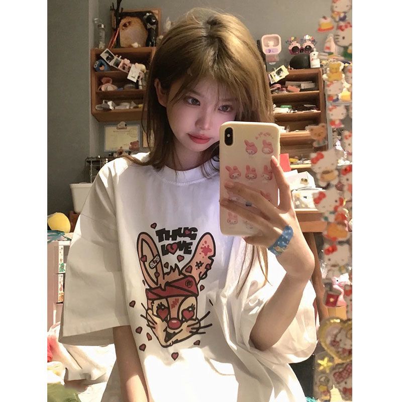 Áo Thun Nữ Tay Ngắn Dáng Rộng Phong Cách Retro