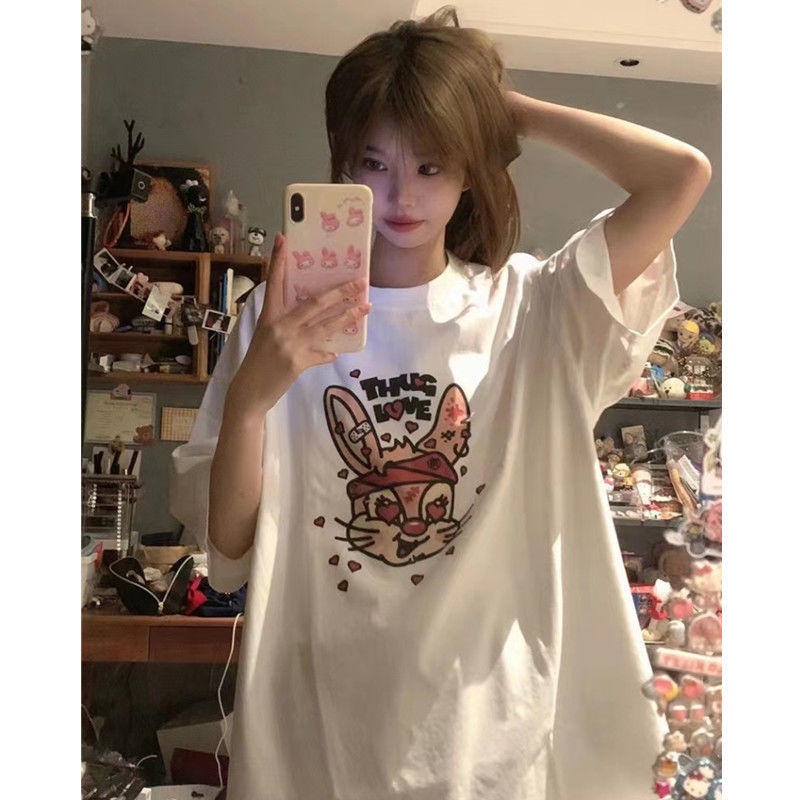 Áo Thun Nữ Tay Ngắn Dáng Rộng Phong Cách Retro