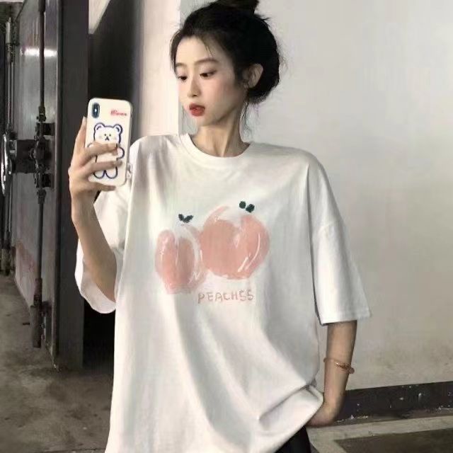 COZOK Áo Thun Tay Ngắn Dáng Rộng In Chữ Thời Trang