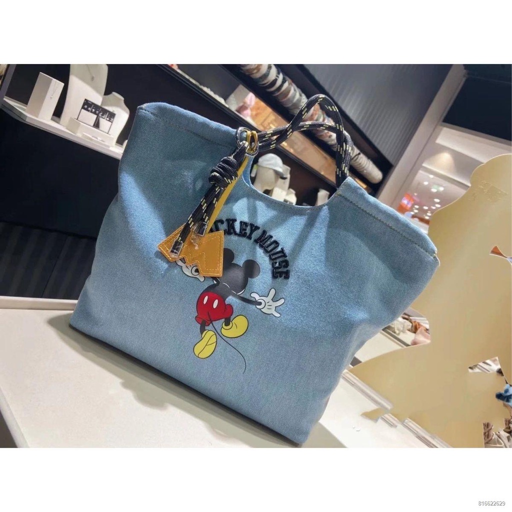 Túi tote denim hình chuột Mickey màu xanh nhạt, túi du lịch đeo vai ngộ nghĩnh hoạt hình dành cho trẻ em🌷🎀 HÀNG CÓ SẴN