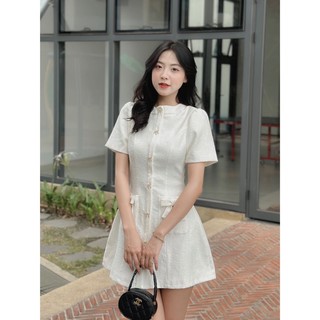 Đầm - 339 - nút nơ - 2 túi nơ - tay phồng