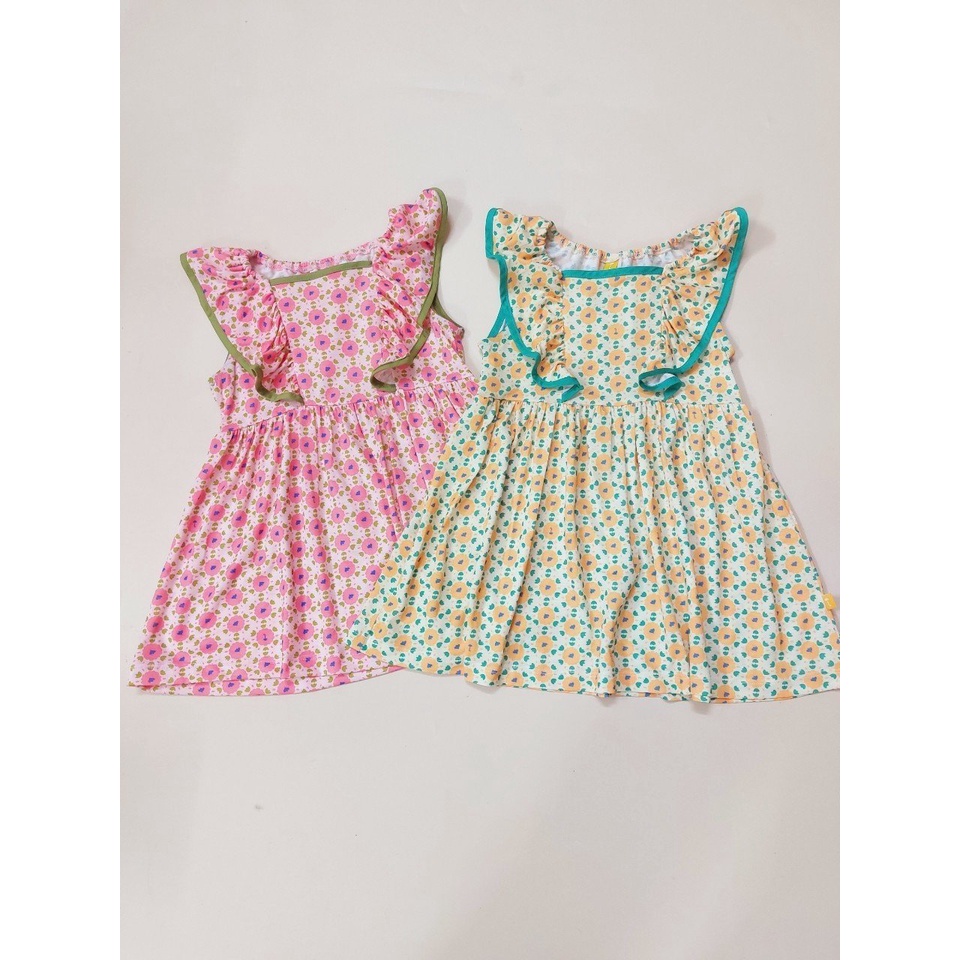 Váy thun xuất Hàn bèo vai ngực 2 màu hoa vàng / hồng size 90 - 130