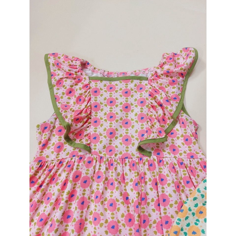 Váy thun xuất Hàn bèo vai ngực 2 màu hoa vàng / hồng size 90 - 130