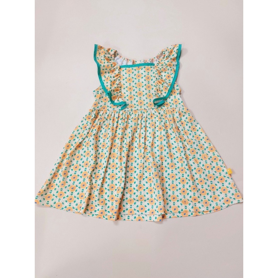 Váy thun xuất Hàn bèo vai ngực 2 màu hoa vàng / hồng size 90 - 130