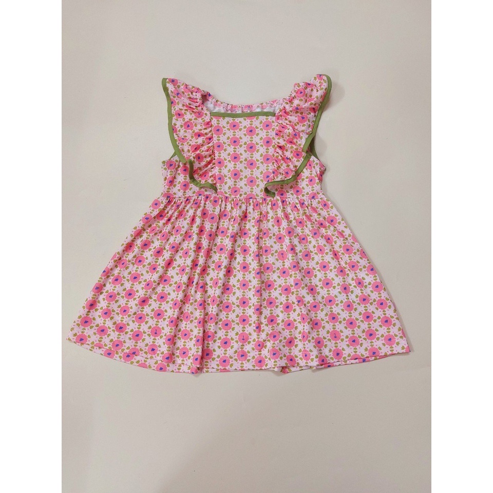 Váy thun xuất Hàn bèo vai ngực 2 màu hoa vàng / hồng size 90 - 130