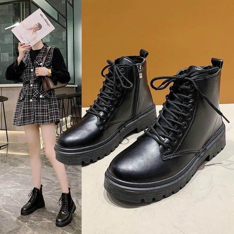 ☒ ☇☂✥Giày bốt nữ chiến binh khoá sườn chất liệu da cao cấp phong