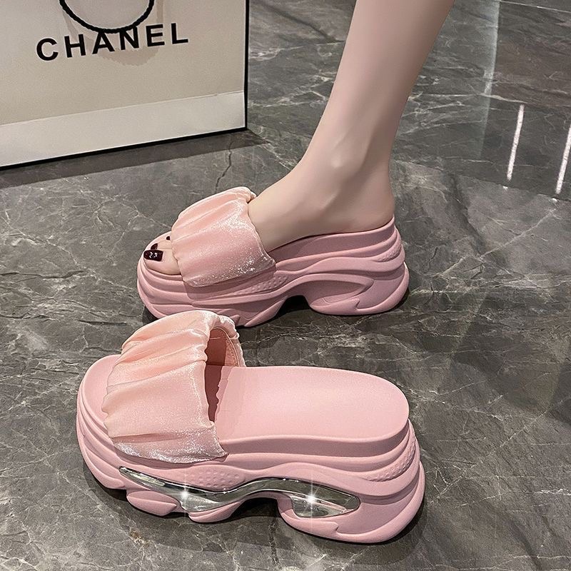 Dép bánh mì mẫu mới 2023 quai nhún đế 9cm có viền bạc