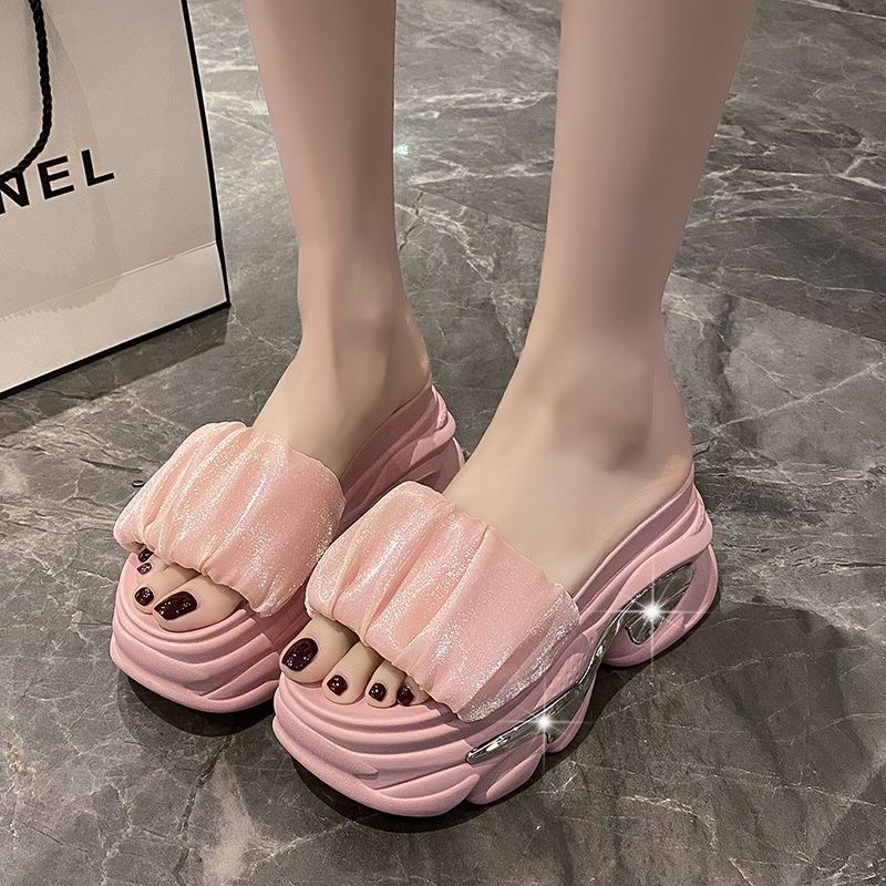 Dép bánh mì mẫu mới 2023 quai nhún đế 9cm có viền bạc