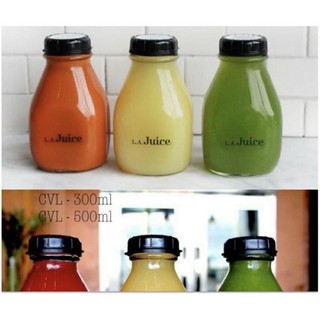 Combo 3 chai thủy tinh vuông lùn nắp nhựa 300ml đựng nước ép trái cây, sữa hạt,detox