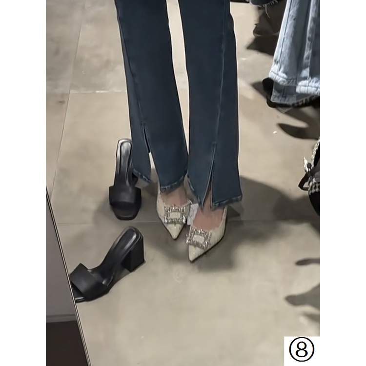 Giày Cao Gót Vải Tweed Đính Đá Lấp Lánh Phong Cách Mới 2022 Cho Nữ