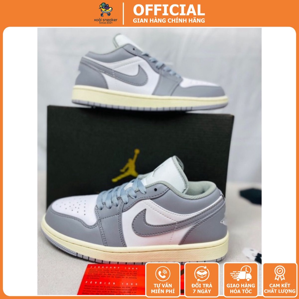 Giày Jordan xám cổ thấp dành cho cả nam nữ cổ thấp tặng tất sneaker
