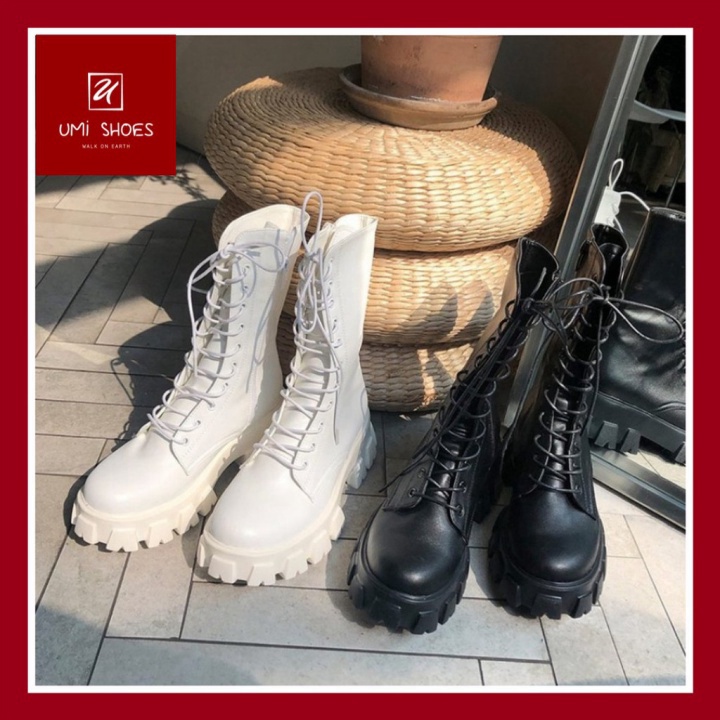 ◉ Bốt ulzzang cao cổ 20cm buộc dây kéo khóa đế cao to bự răng cưa 5.5cm màu đen/trắng cá tính đẹp mới xinh hot MANTO S