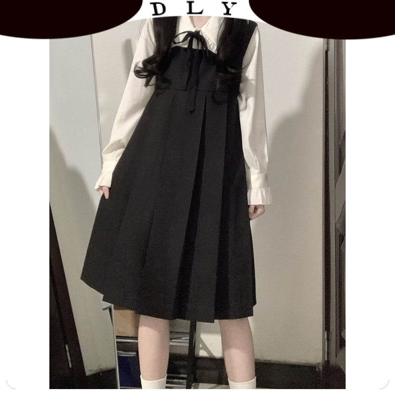 Váy Babydoll yếm Dáng Dài   Đầm Liền Thời Trang Hàn Quốc Phong Cách Học Viện Lolita Váy