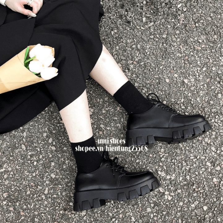 ◉ Giày ulzzang retro anh quốc đế cao răng cưa cá tính oxford buộc dây màu đen da bóng mẫu mới hot trend đẹp  MANTO SIMP