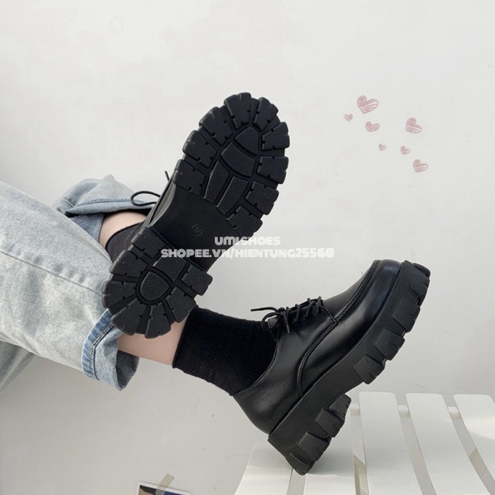 ◉ Giày ulzzang retro anh quốc đế cao răng cưa cá tính oxford buộc dây màu đen da bóng mẫu mới hot trend đẹp  MANTO SIMP