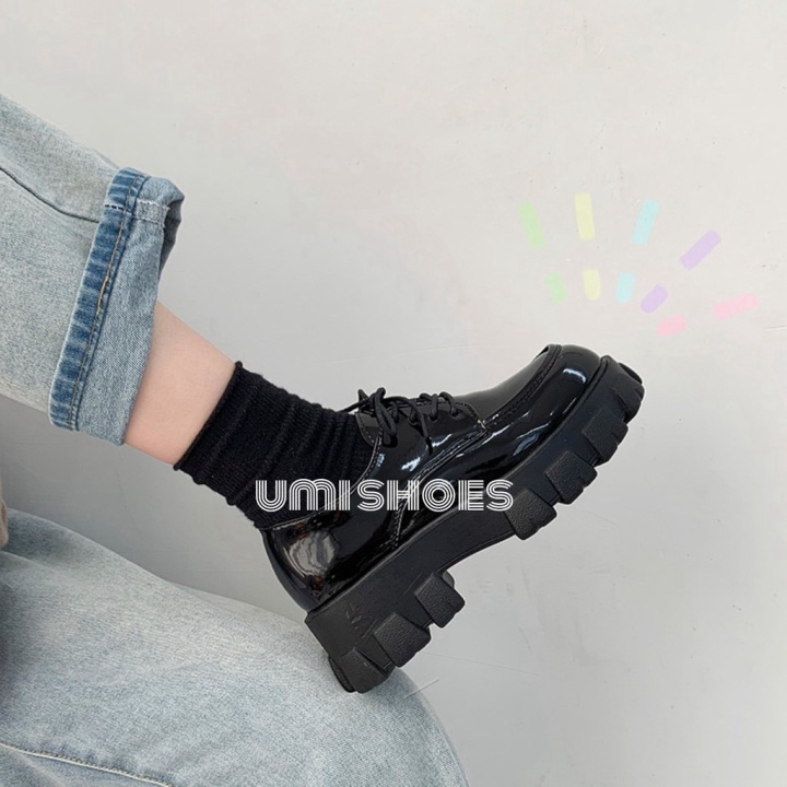 ◉ Giày ulzzang retro anh quốc đế cao răng cưa cá tính oxford buộc dây màu đen da bóng mẫu mới hot trend đẹp  MANTO SIMP