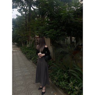 Váy dài nữ xếp ly chất liệu kaki thiết kế chun cạp to ANNIE PLEATED MIDI SKIRT - By Greetings Bean