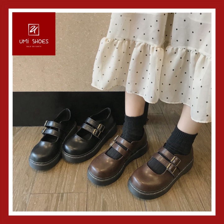 Giày đế bằng nữ oxford vintage lolita quai cài cá tính năng động trẻ trung màu đen/nâu xinh đẹp mới hot trend KHOGIẦY