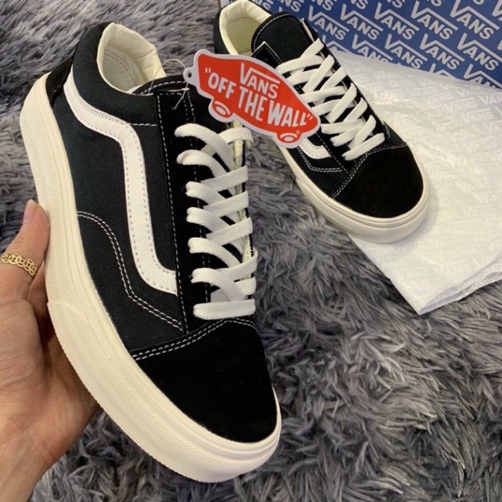 Giày Vans sneaker nam nữ, Giày thể thao bata 𝐕𝐚𝐧𝐬 𝐎𝐥𝐝 𝐒𝐤𝐨𝐨𝐥 cổ ngắn dáng đen kẻ trắng nhung nỉ cao cấp đế đú | BigBuy360 - bigbuy360.vn