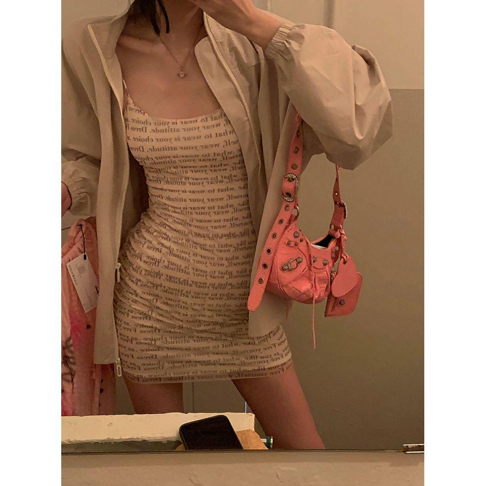 Đầm Hai Dây Dáng Ôm In Chữ Phong Cách Mỹ Thời Trang Mùa Hè 2023 Cho Nữ