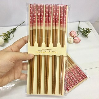 Set 5 đôi đũa hoa xanh/ Hoa đỏ (mẫu mới - Made in Japan)