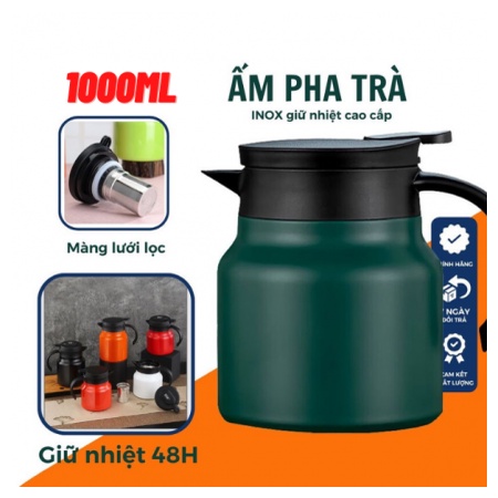 Bình Trà 1000ml Inox 2 Lớp Giữ Nhiệt Có Lọc