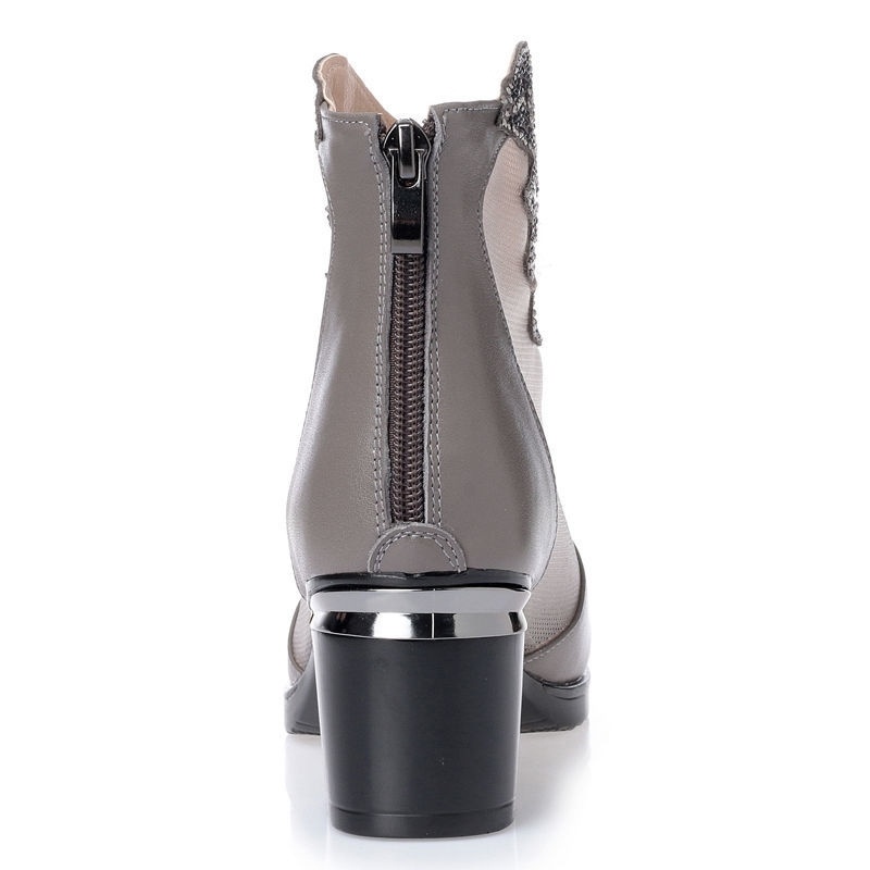 Giày Sandal Cao Gót Bằng Da Thật Phối Lưới Thời Trang 2023 Cho Nữ