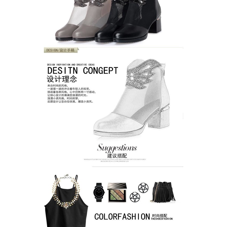 Giày Sandal Cao Gót Bằng Da Thật Phối Lưới Thời Trang 2023 Cho Nữ